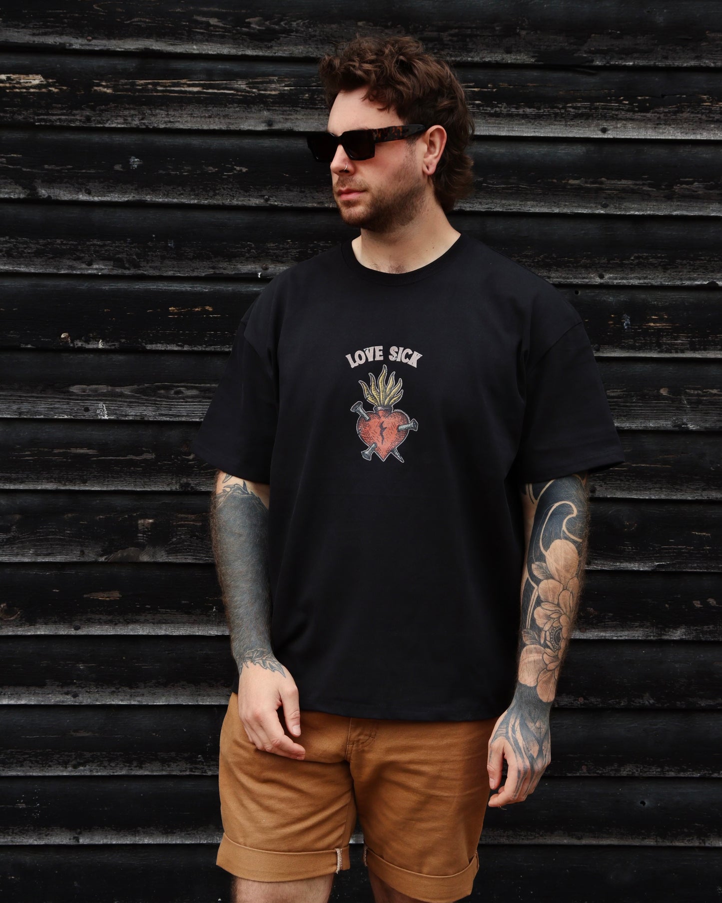 LOVE SICK - Heavyweight Oversized Boxy T-Shirt (Black)