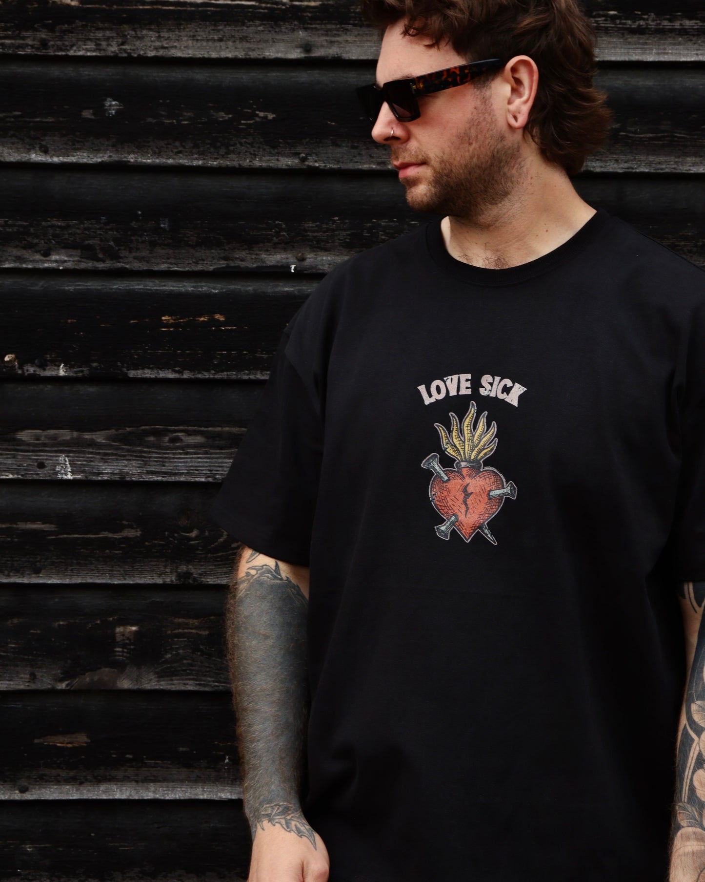 LOVE SICK - Heavyweight Oversized Boxy T-Shirt (Black)