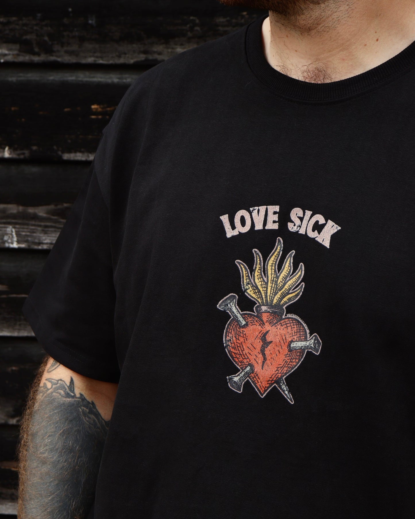 LOVE SICK - Heavyweight Oversized Boxy T-Shirt (Black)