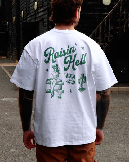 RAISIN' HELL - Heavyweight Oversized Boxy T-Shirt (White)