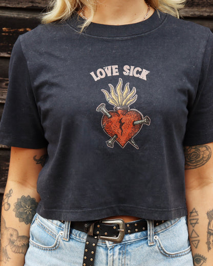 LOVE SICK - Cropped T-Shirt (Black Stone Wash)