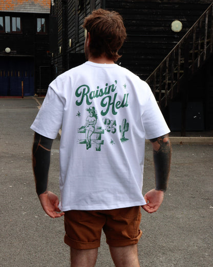 RAISIN' HELL - Heavyweight Oversized Boxy T-Shirt (White)