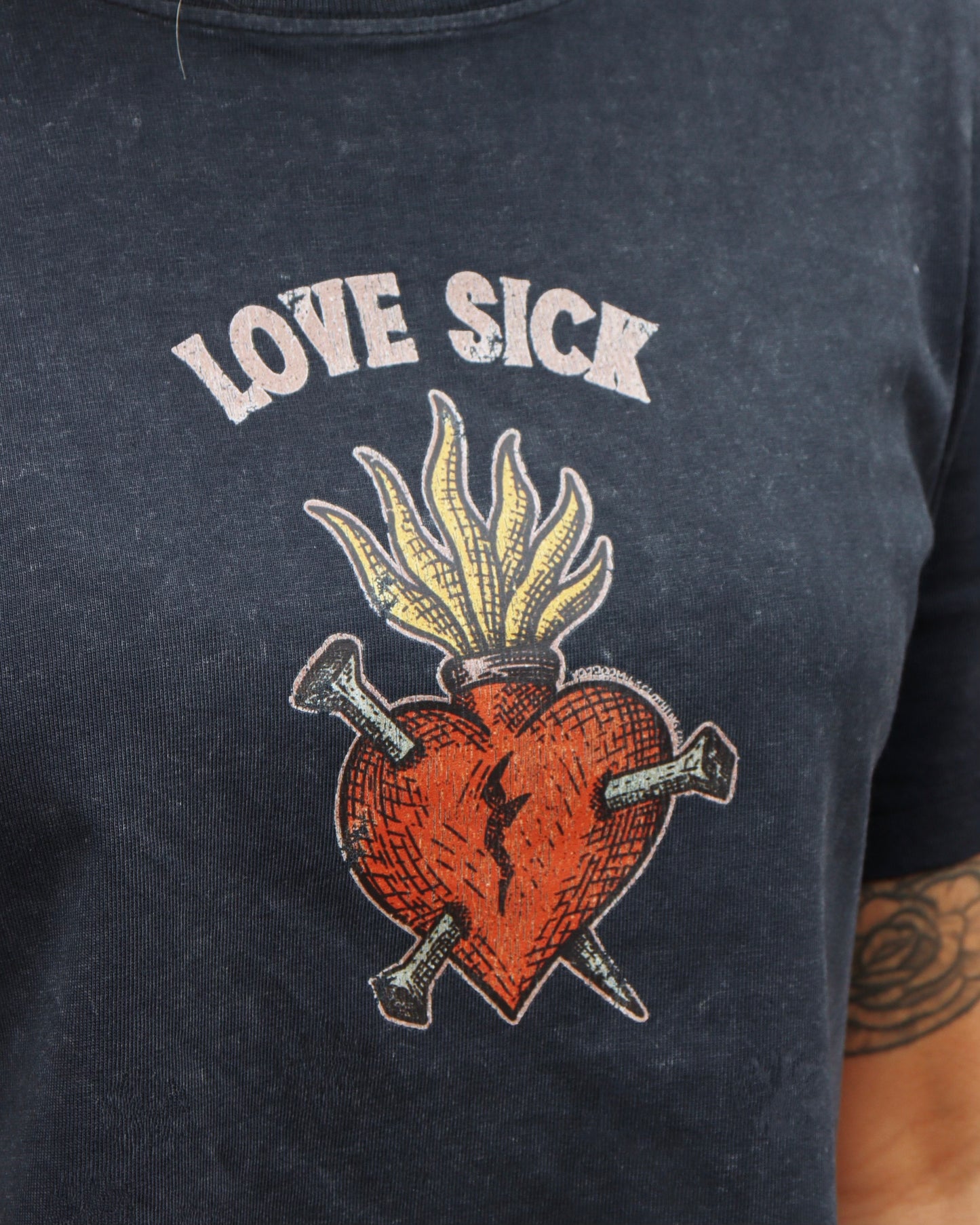 LOVE SICK - Cropped T-Shirt (Black Stone Wash)