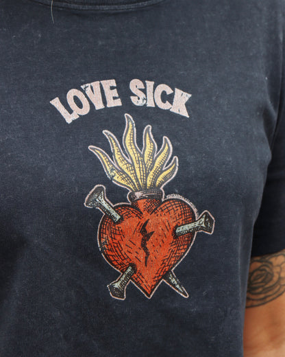 LOVE SICK - Cropped T-Shirt (Black Stone Wash)