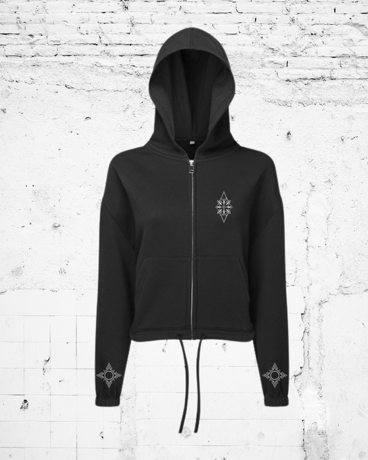 MIDNIGHT BLOOM - Cropped Hoodie (Black)