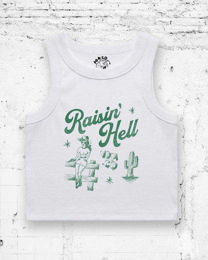 RAISIN' HELL - Cropped Tank (White)
