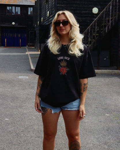 LOVE SICK - Heavyweight Oversized Boxy T-Shirt (Black)