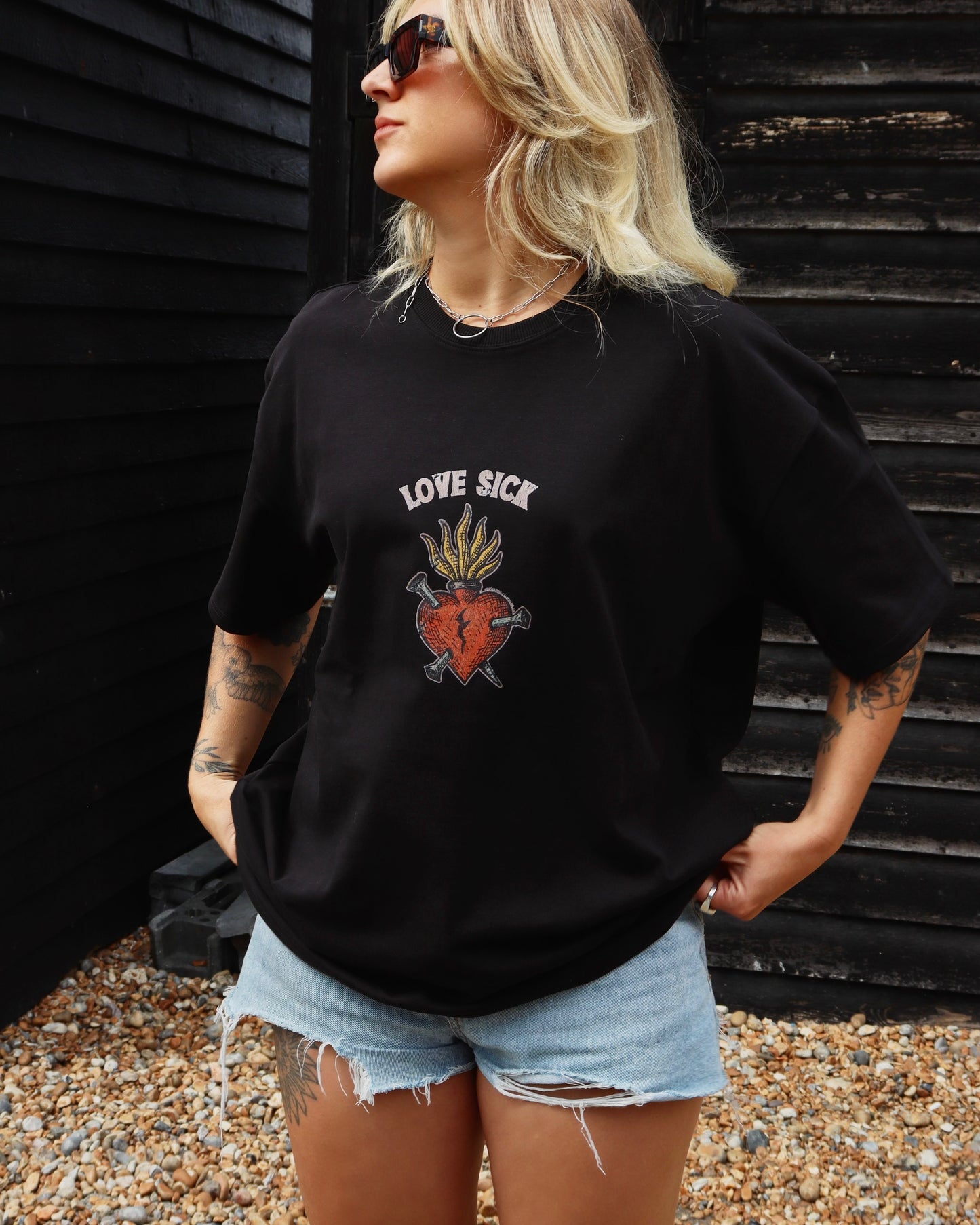 LOVE SICK - Heavyweight Oversized Boxy T-Shirt (Black)