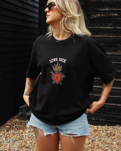 LOVE SICK - Heavyweight Oversized Boxy T-Shirt (Black)