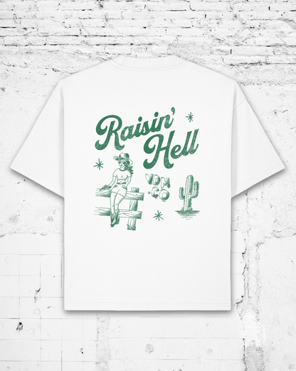 RAISIN' HELL - Heavyweight Oversized Boxy T-Shirt (White)