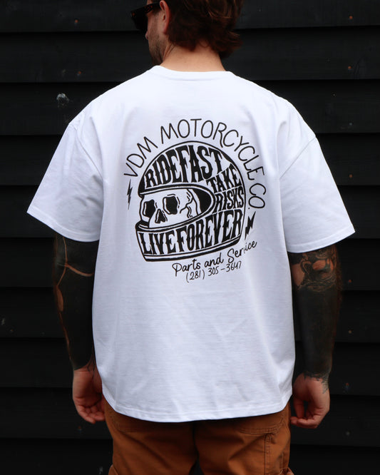 RIDE FAST - Heavyweight Oversized Boxy T-Shirt (White)