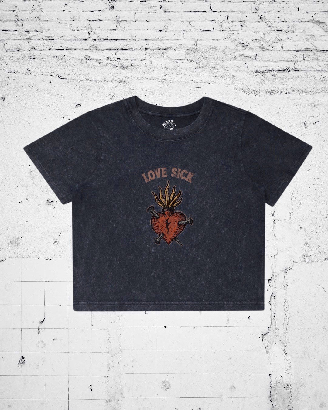 LOVE SICK - Cropped T-Shirt (Black Stone Wash)