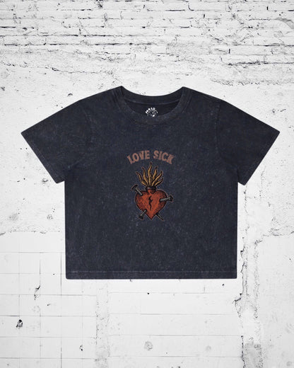LOVE SICK - Cropped T-Shirt (Black Stone Wash)