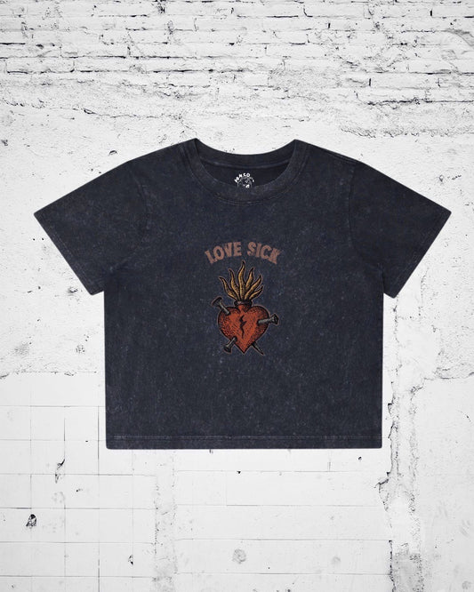 LOVE SICK - Cropped T-Shirt (Black Stone Wash)