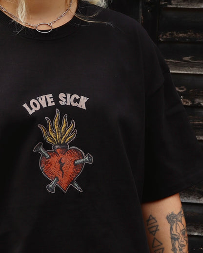LOVE SICK - Heavyweight Oversized Boxy T-Shirt (Black)