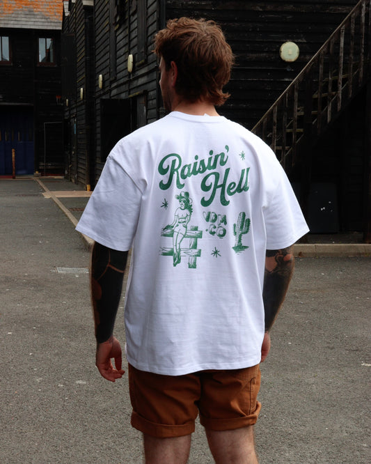 RAISIN' HELL - Heavyweight Oversized Boxy T-Shirt (White)