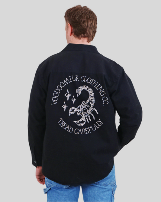 TREAD CAREFULLY HEAVYWEIGHT OVERSHIRT / BLACK
