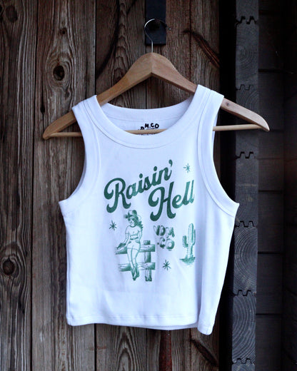 RAISIN' HELL - Cropped Tank (White)