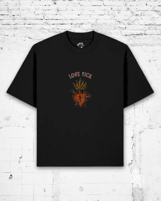 LOVE SICK - Heavyweight Oversized Boxy T-Shirt (Black)
